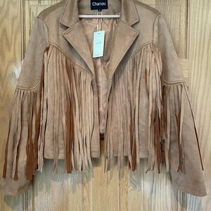 Women's Western Suede Fringe Jacket - Tan | Size Large